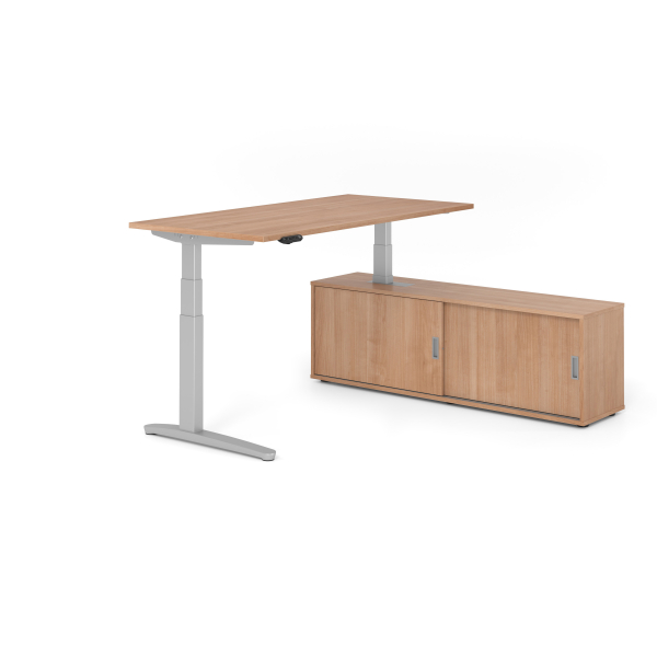 4032062330241 - Sitz-Steh-Schreibtischkombination VXBHM elektrisch höhenverstellbar 129cm (H) 160x80cm (BxT) Nussbaum   silber 4032062330241 
