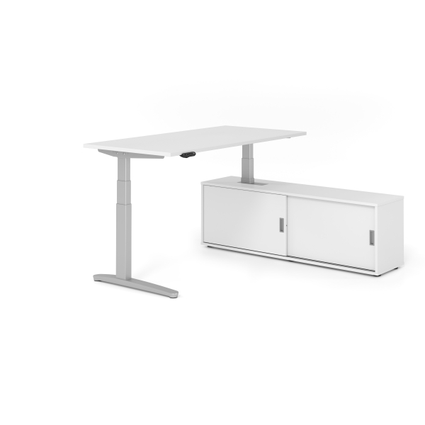 4032062330265 - Sitz-Steh-Schreibtischkombination VXBHM elektrisch höhenverstellbar 129cm (H) 160x80cm (BxT) Weiß   silber 4032062330265 Hamm