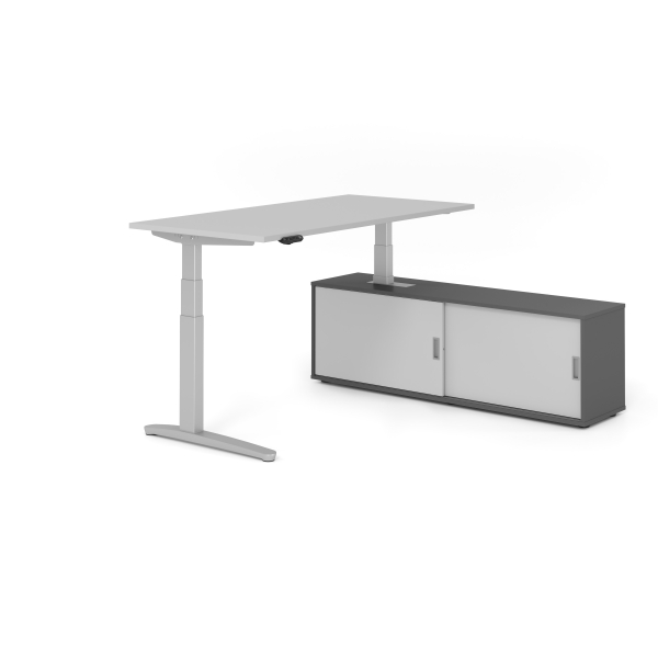 4032062330302 - Sitz-Steh-Schreibtischkombination VXBHM elektrisch höhenverstellbar 129cm (H) 160x80cm (BxT) Grau   silber 4032062330302 Hamm