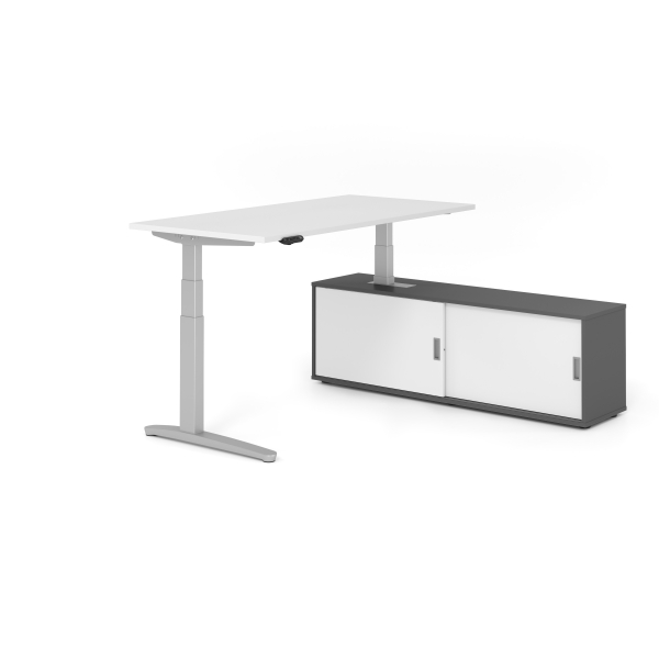 4032062330319 - Sitz-Steh-Schreibtischkombination VXBHM elektrisch höhenverstellbar 129cm (H) 160x80cm (BxT) Weiß   silber 4032062330319 Hamm