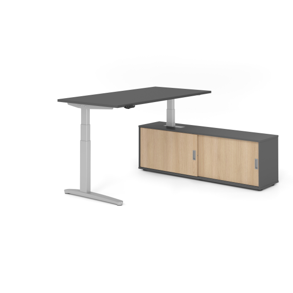 4032062330326 - Sitz-Steh-Schreibtischkombination VXBHM elektrisch höhenverstellbar 129cm (H) 160x80cm (BxT) Graphit   silber 4032062330326 H