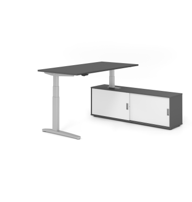 Sitz-Steh-Schreibtischkombination VXBHM, elektrisch h&ouml;henverstellbar 129cm (H), 160x80cm (BxT), graphit / silber