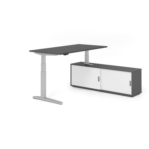 4032062330340 - Sitz-Steh-Schreibtischkombination VXBHM elektrisch höhenverstellbar 129cm (H) 160x80cm (BxT) Graphit   silber 4032062330340 H