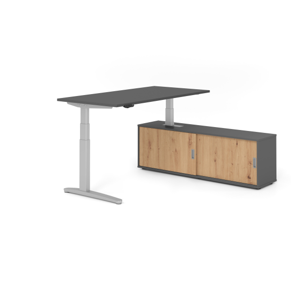 4032062330357 - Sitz-Steh-Schreibtischkombination VXBHM elektrisch höhenverstellbar 129cm (H) 160x80cm (BxT) Graphit   silber 4032062330357 H