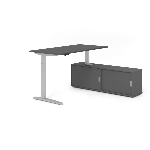 4032062330364 - Sitz-Steh-Schreibtischkombination VXBHM elektrisch höhenverstellbar 129cm (H) 160x80cm (BxT) Graphit   silber 4032062330364 H