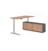 Sitz-Steh-Schreibtischkombination VXBHM, elektrisch h&ouml;henverstellbar 129cm (H), 160x80cm (BxT), nussbaum / silber