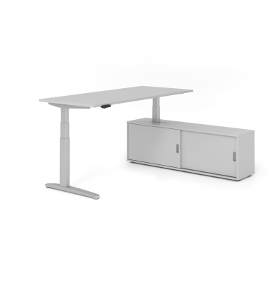 Sitz-Steh-Schreibtischkombination VXBHM, elektrisch h&ouml;henverstellbar 129cm (H), 180x80cm (BxT), grau / silber