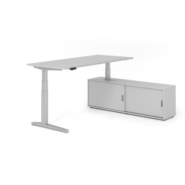 4032062330401 - Sitz-Steh-Schreibtischkombination VXBHM elektrisch höhenverstellbar 129cm (H) 180x80cm (BxT) Grau   silber 4032062330401 Hamm
