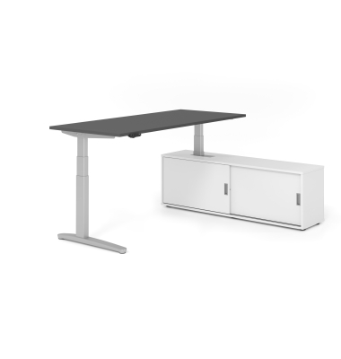 Sitz-Steh-Schreibtischkombination VXBHM, elektrisch h&ouml;henverstellbar 129cm (H), 180x80cm (BxT), graphit / silber