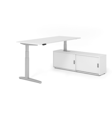 Sitz-Steh-Schreibtischkombination VXBHM, elektrisch h&ouml;henverstellbar 129cm (H), 180x80cm (BxT), wei&szlig; / silber