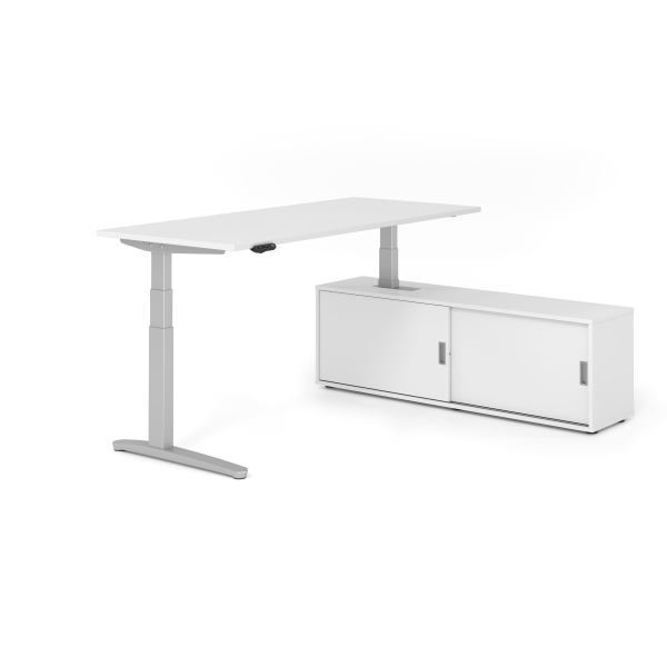 4032062330449 - Sitz-Steh-Schreibtischkombination VXBHM elektrisch höhenverstellbar 129cm (H) 180x80cm (BxT) Weiß   silber 4032062330449 Hamm