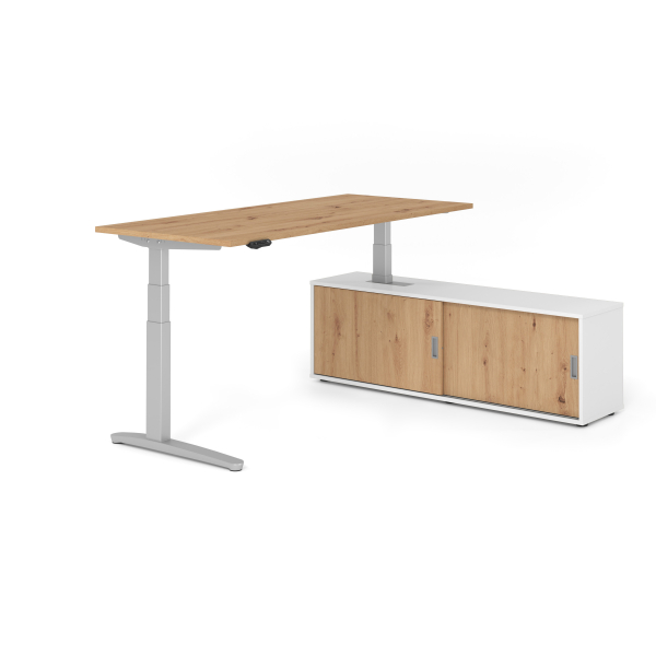 4032062330463 - Sitz-Steh-Schreibtischkombination VXBHM elektrisch höhenverstellbar 129cm (H) 180x80cm (BxT) Asteiche   silber 4032062330463 