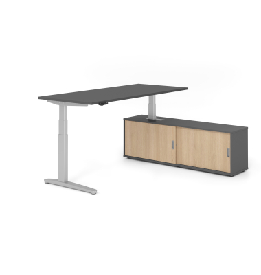 Sitz-Steh-Schreibtischkombination VXBHM, elektrisch h&ouml;henverstellbar 129cm (H), 180x80cm (BxT), graphit / silber