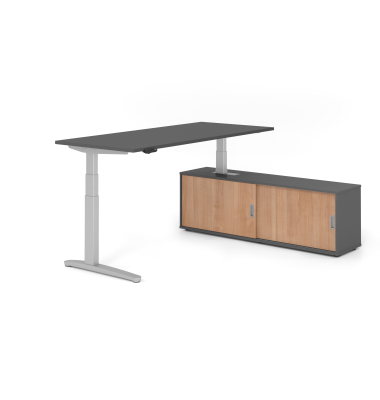 Sitz-Steh-Schreibtischkombination VXBHM, elektrisch h&ouml;henverstellbar 129cm (H), 180x80cm (BxT), graphit / silber