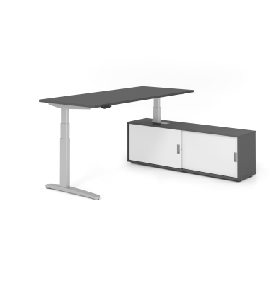 Sitz-Steh-Schreibtischkombination VXBHM, elektrisch h&ouml;henverstellbar 129cm (H), 180x80cm (BxT), graphit / silber
