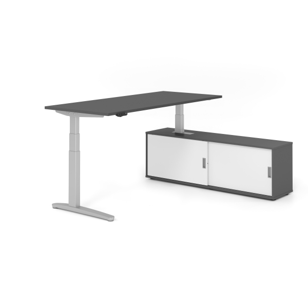 4032062330531 - Sitz-Steh-Schreibtischkombination VXBHM elektrisch höhenverstellbar 129cm (H) 180x80cm (BxT) Graphit   silber 4032062330531 H