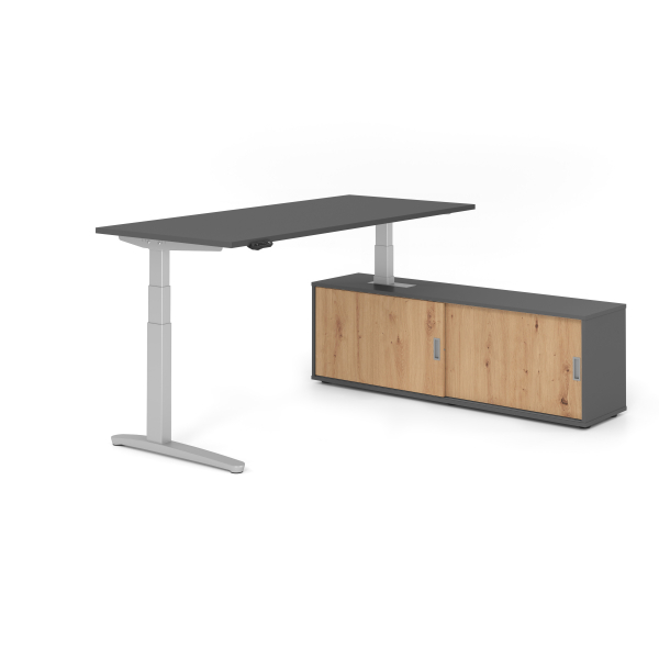 4032062330548 - Sitz-Steh-Schreibtischkombination VXBHM elektrisch höhenverstellbar 129cm (H) 180x80cm (BxT) Graphit   silber 4032062330548 H