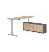Sitz-Steh-Schreibtischkombination VXBHM, elektrisch h&ouml;henverstellbar 129cm (H), 180x80cm (BxT), eiche / silber