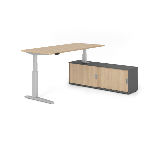 4032062330555 - Sitz-Steh-Schreibtischkombination VXBHM elektrisch höhenverstellbar 129cm (H) 180x80cm (BxT) Eiche   silber 4032062330555 Ham