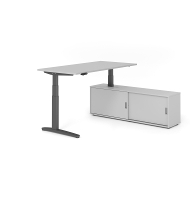 Sitz-Steh-Schreibtischkombination VXBHM, elektrisch h&ouml;henverstellbar 129cm (H), 160x80cm (BxT), grau / graphit