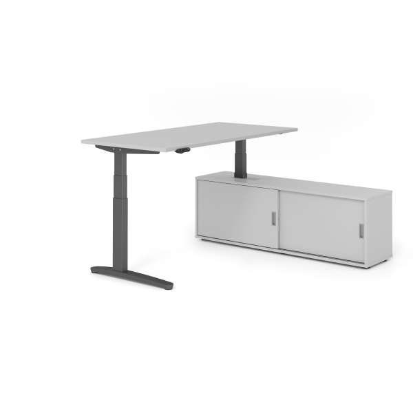 4032062330586 - Sitz-Steh-Schreibtischkombination VXBHM elektrisch höhenverstellbar 129cm (H) 160x80cm (BxT) Grau   graphit 4032062330586 Ham