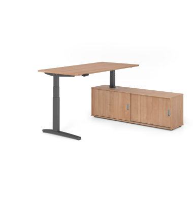 Sitz-Steh-Schreibtischkombination VXBHM, elektrisch h&ouml;henverstellbar 129cm (H), 160x80cm (BxT), nussbaum / graphit