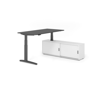 Sitz-Steh-Schreibtischkombination VXBHM, elektrisch h&ouml;henverstellbar 129cm (H), 160x80cm (BxT), graphit / graphit