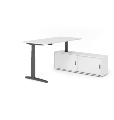 Sitz-Steh-Schreibtischkombination VXBHM, elektrisch h&ouml;henverstellbar 129cm (H), 160x80cm (BxT), wei&szlig; / graphit