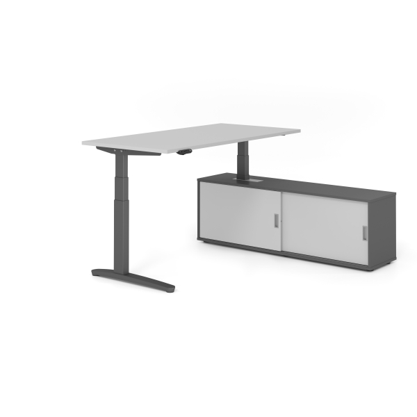 4032062330630 - Sitz-Steh-Schreibtischkombination VXBHM elektrisch höhenverstellbar 129cm (H) 160x80cm (BxT) Grau   graphit 4032062330630 Ham