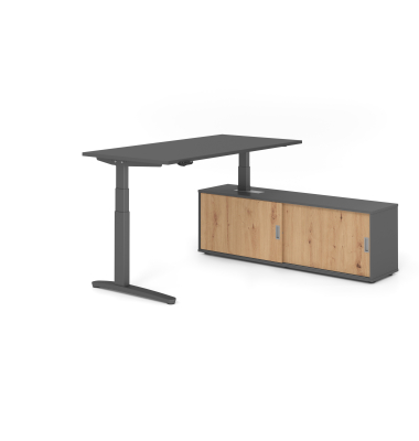 Sitz-Steh-Schreibtischkombination VXBHM, elektrisch h&ouml;henverstellbar 129cm (H), 160x80cm (BxT), graphit / graphit