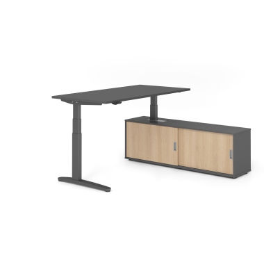 Sitz-Steh-Schreibtischkombination VXBHM, elektrisch h&ouml;henverstellbar 129cm (H), 160x80cm (BxT), graphit / graphit