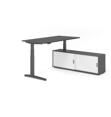 Sitz-Steh-Schreibtischkombination VXBHM, elektrisch h&ouml;henverstellbar 129cm (H), 160x80cm (BxT), graphit / graphit