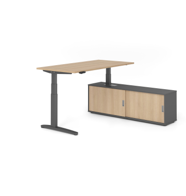 Sitz-Steh-Schreibtischkombination VXBHM, elektrisch h&ouml;henverstellbar 129cm (H), 160x80cm (BxT), eiche / graphit