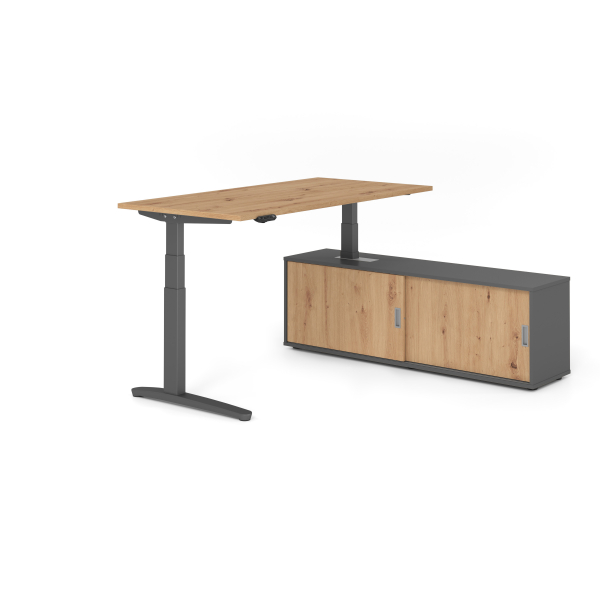 4032062330715 - Sitz-Steh-Schreibtischkombination VXBHM elektrisch höhenverstellbar 129cm (H) 160x80cm (BxT) Asteiche   graphit 4032062330715