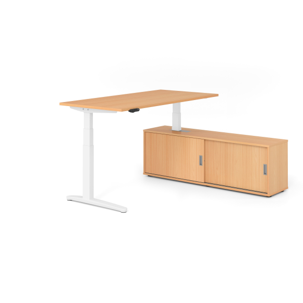 4032062330746 - Sitz-Steh-Schreibtischkombination VXBHM elektrisch höhenverstellbar 129cm (H) 160x80cm (BxT) buche   weiß 4032062330746 Hamme