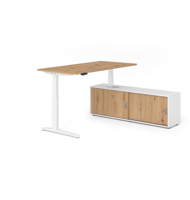 Sitz-Steh-Schreibtischkombination VXBHM, elektrisch h&ouml;henverstellbar 129cm (H), 160x80cm (BxT), asteiche / wei&szlig;