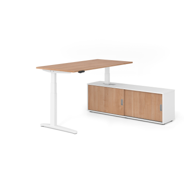 Sitz-Steh-Schreibtischkombination VXBHM, elektrisch h&ouml;henverstellbar 129cm (H), 160x80cm (BxT), nussbaum / wei&szlig;
