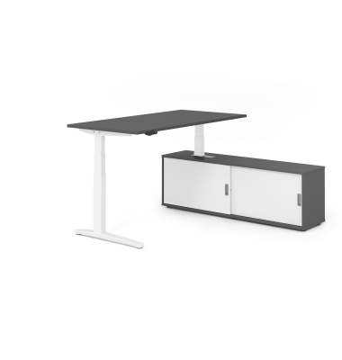Sitz-Steh-Schreibtischkombination VXBHM, elektrisch h&ouml;henverstellbar 129cm (H), 160x80cm (BxT), graphit / wei&szlig;