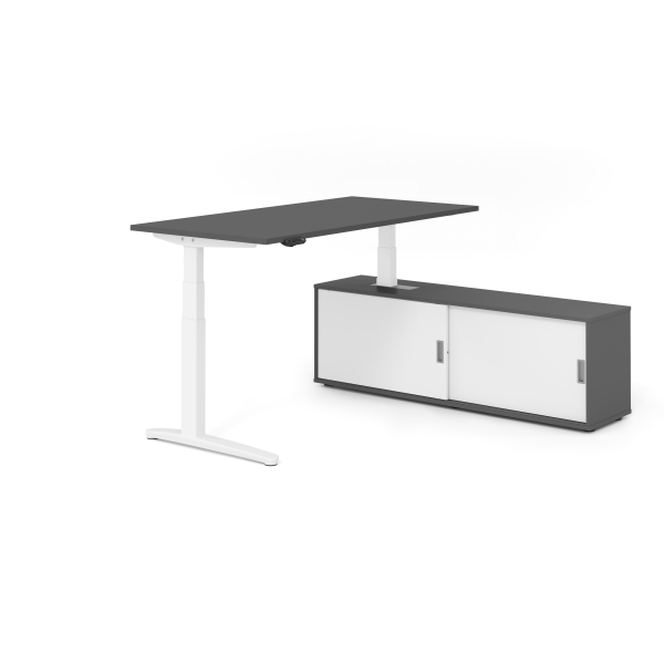 4032062330845 - Sitz-Steh-Schreibtischkombination VXBHM elektrisch höhenverstellbar 129cm (H) 160x80cm (BxT) Graphit   weiß 4032062330845 Ham