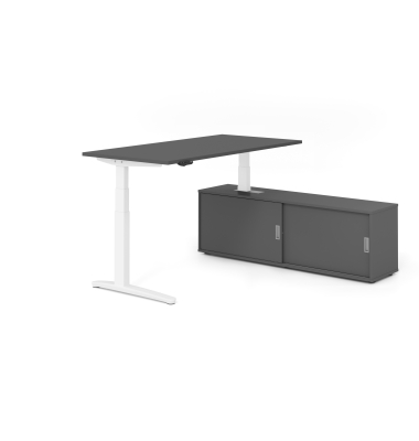 Sitz-Steh-Schreibtischkombination VXBHM, elektrisch h&ouml;henverstellbar 129cm (H), 160x80cm (BxT), graphit / wei&szlig;