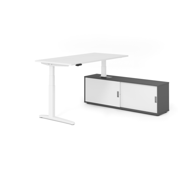 4032062330869 - Sitz-Steh-Schreibtischkombination VXBHM elektrisch höhenverstellbar 129cm (H) 160x80cm (BxT) Weiß   weiß 4032062330869 Hammer