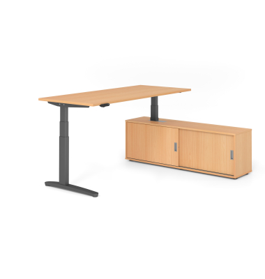 Sitz-Steh-Schreibtischkombination VXBHM, elektrisch h&ouml;henverstellbar 129cm (H), 180x80cm (BxT), buche / graphit