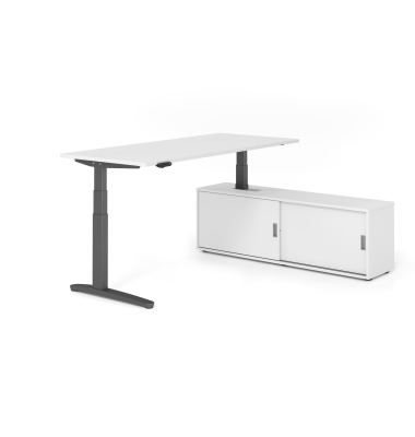 Sitz-Steh-Schreibtischkombination VXBHM, elektrisch h&ouml;henverstellbar 129cm (H), 180x80cm (BxT), wei&szlig; / graphit