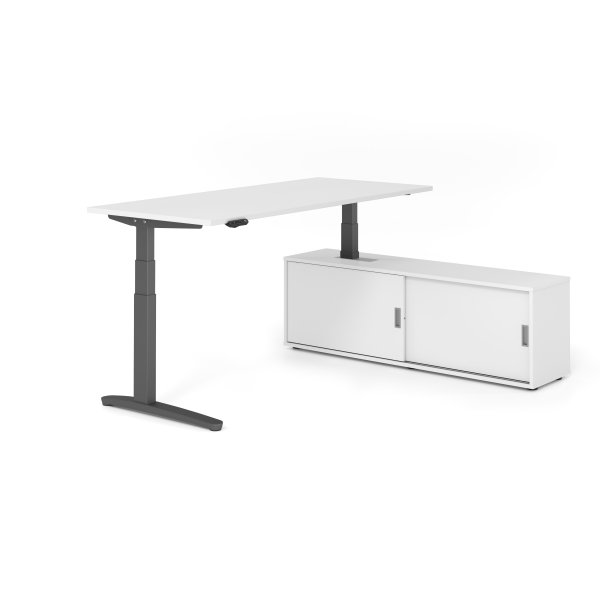 4032062330913 - Sitz-Steh-Schreibtischkombination VXBHM elektrisch höhenverstellbar 129cm (H) 180x80cm (BxT) Weiß   graphit 4032062330913 Ham