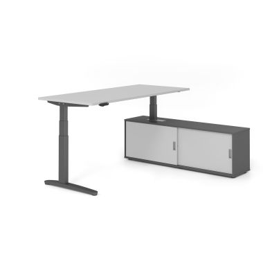 Sitz-Steh-Schreibtischkombination VXBHM, elektrisch h&ouml;henverstellbar 129cm (H), 180x80cm (BxT), grau / graphit