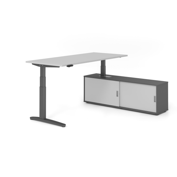 4032062330920 - Sitz-Steh-Schreibtischkombination VXBHM elektrisch höhenverstellbar 129cm (H) 180x80cm (BxT) Grau   graphit 4032062330920 Ham