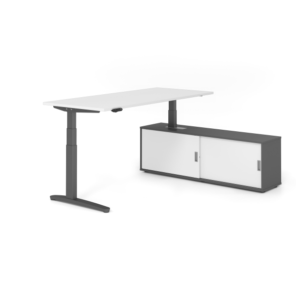 4032062330937 - Sitz-Steh-Schreibtischkombination VXBHM elektrisch höhenverstellbar 129cm (H) 180x80cm (BxT) Weiß   graphit 4032062330937 Ham