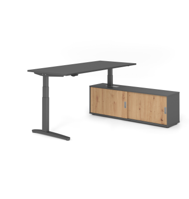 Sitz-Steh-Schreibtischkombination VXBHM, elektrisch h&ouml;henverstellbar 129cm (H), 180x80cm (BxT), graphit / graphit