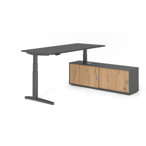 4032062330951 - Sitz-Steh-Schreibtischkombination VXBHM elektrisch höhenverstellbar 129cm (H) 180x80cm (BxT) Graphit   graphit 4032062330951 