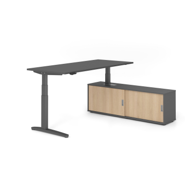 Sitz-Steh-Schreibtischkombination VXBHM, elektrisch h&ouml;henverstellbar 129cm (H), 180x80cm (BxT), graphit / graphit